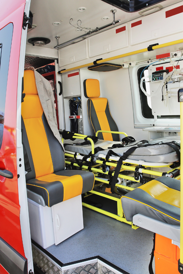 Emergency Ambulance equipment- stretcher, chairs, and accessories.